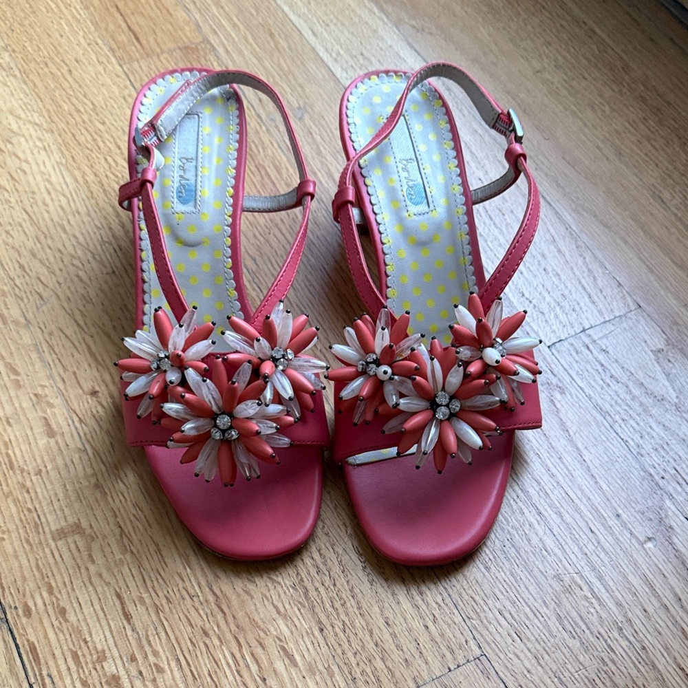 Boden Pink Floral Sandals nice heel